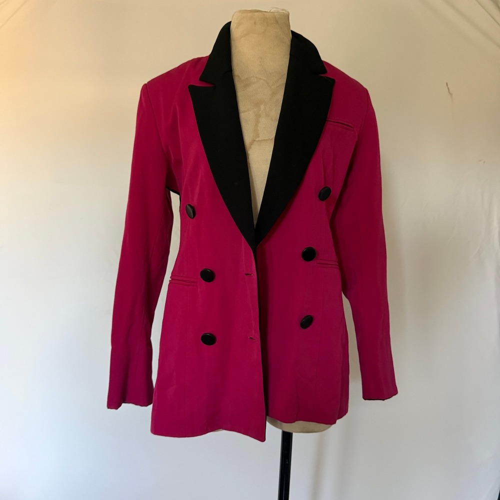 Vertigo Paris Pink Black Wool Double Breasted Blazer Made in France Size M